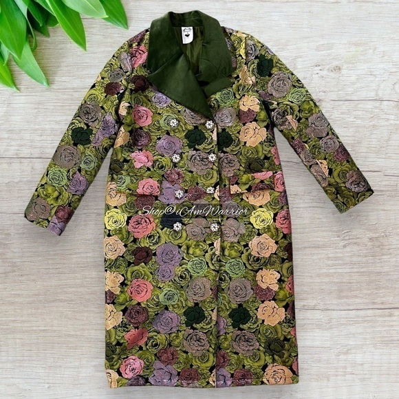 Nuvula RARE shimmer rose floral overcoat w/corduroy label *shop@iamwarrior - Picture 7 of 16